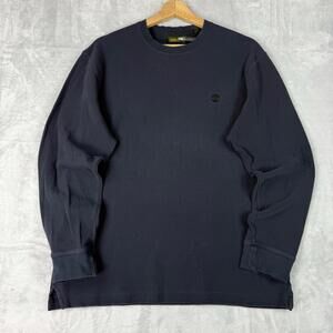 Y2K Timberland Waffle Knit Crewneck T-Shirt Navy 100% Cotton Size M Thermal Y2K
